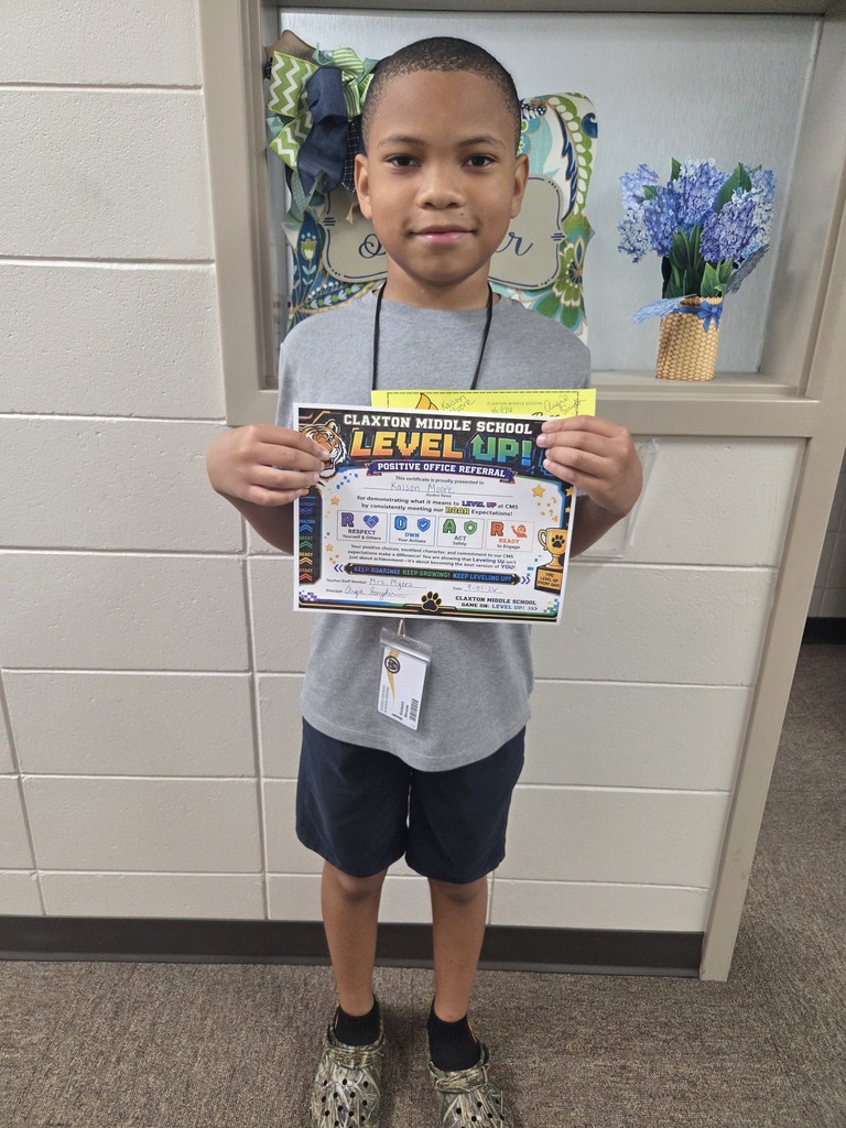 Image showing 🎉 LEVELING UP WITH POSITIVE VIBES! 🐅⭐ Join us in celebrating these incredible Tigers for earning Positive Office Referrals! Their hard work, outstanding behavior, and commitment to our CMS ROAR expectations show what it means to Focus, Learn, Practice, Improve, and Achieve every day! 🌟 Congratulations to: ✨ Savannah Holland ✨ Dixie Castle ✨ Zoe Purvis ✨ Amyiah Bacon ✨ Ruby Torres-Rodriguez ✨ Lauren McClain ✨ Kaison Moore Thank you all for setting a fantastic example, spreading positivity, and helping our entire school community Level Up! Keep up the amazing work! 🏆👏 #ClaxtonMiddleSchool #CMSLevelUp #PositiveOfficeReferral #TigerPride #LevelUp2026 #CMSExcellence #FocusLearnPracticeAchieve #ROAR