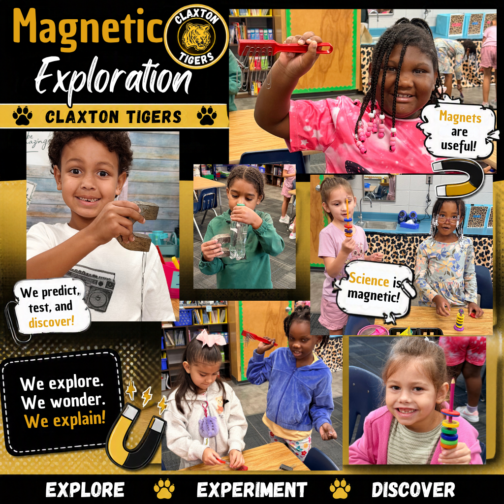 Images of students exploring with magnets.