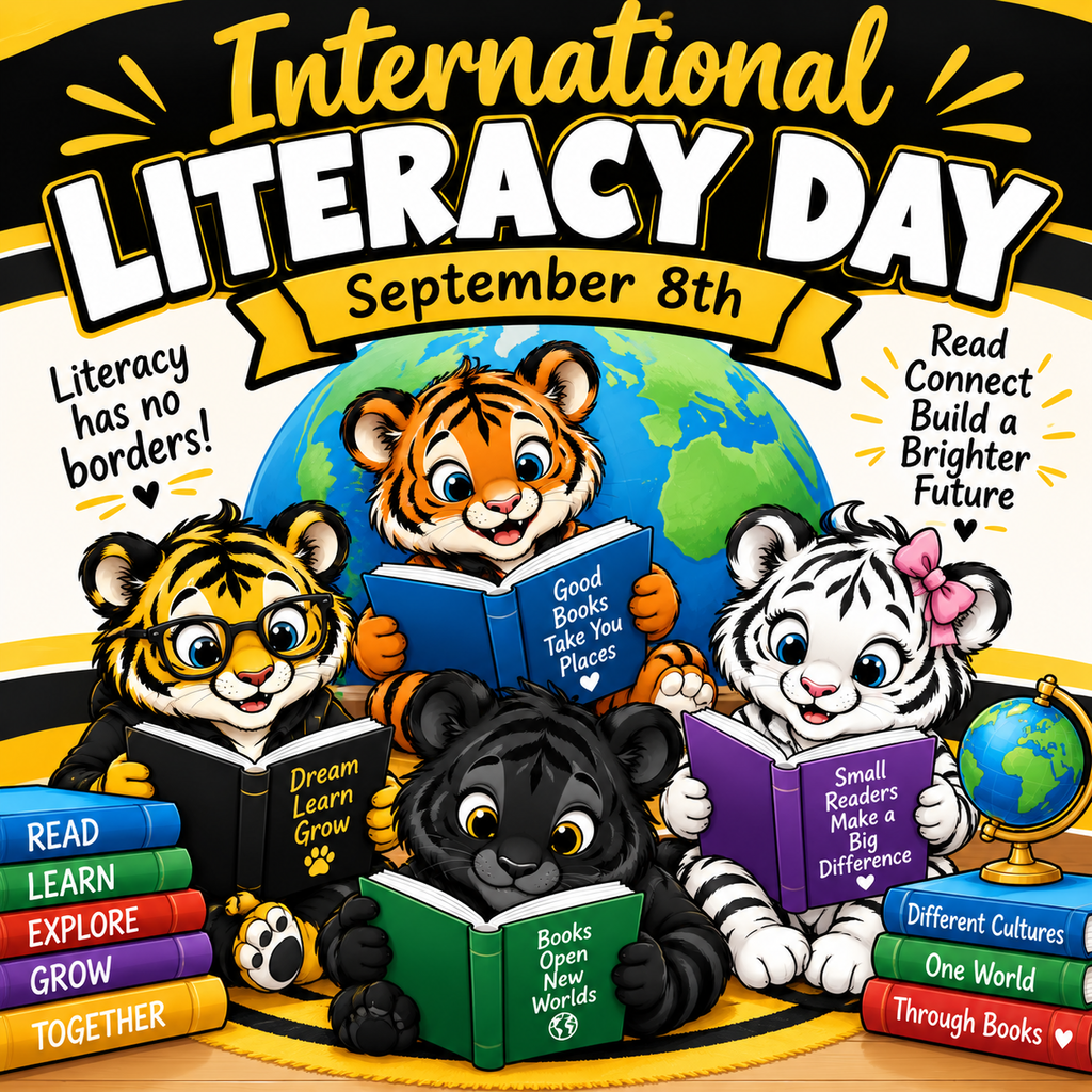 Image Says:  International Literacy Day is September 8th.  Literacy has no borders!  Read, Connect, Build a Brighter Future.
