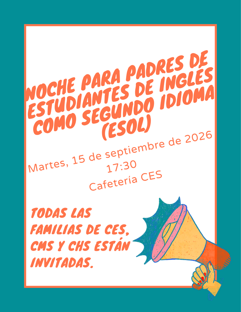 Image showing Spanish 📣 ESOL Parent Night is Coming Up! 📣  Families of Claxton Elementary, Middle, and High School students—join us for an interactive evening focused on your child's English language progress and academic success!  📅 Date: Tuesday, September 15, 2026  ⏰ Time: 5:30 PM  📍 Location: CES Cafeteria  What We’ll Cover: 📊 MAP Assessment Data: Learn how we measure your child's academic growth.  🗣️ WIDA Language Standards: Understand how we track English proficiency across listening, speaking, reading, and writing.  💡 Flashlight 360 & Learning Tools: Explore the key resources we use to build confidence in communication.  We look forward to partnering with you to support your student!   #EvansCountySchools #ESOL #ParentNight #StudentSuccess #CommunityInEducation