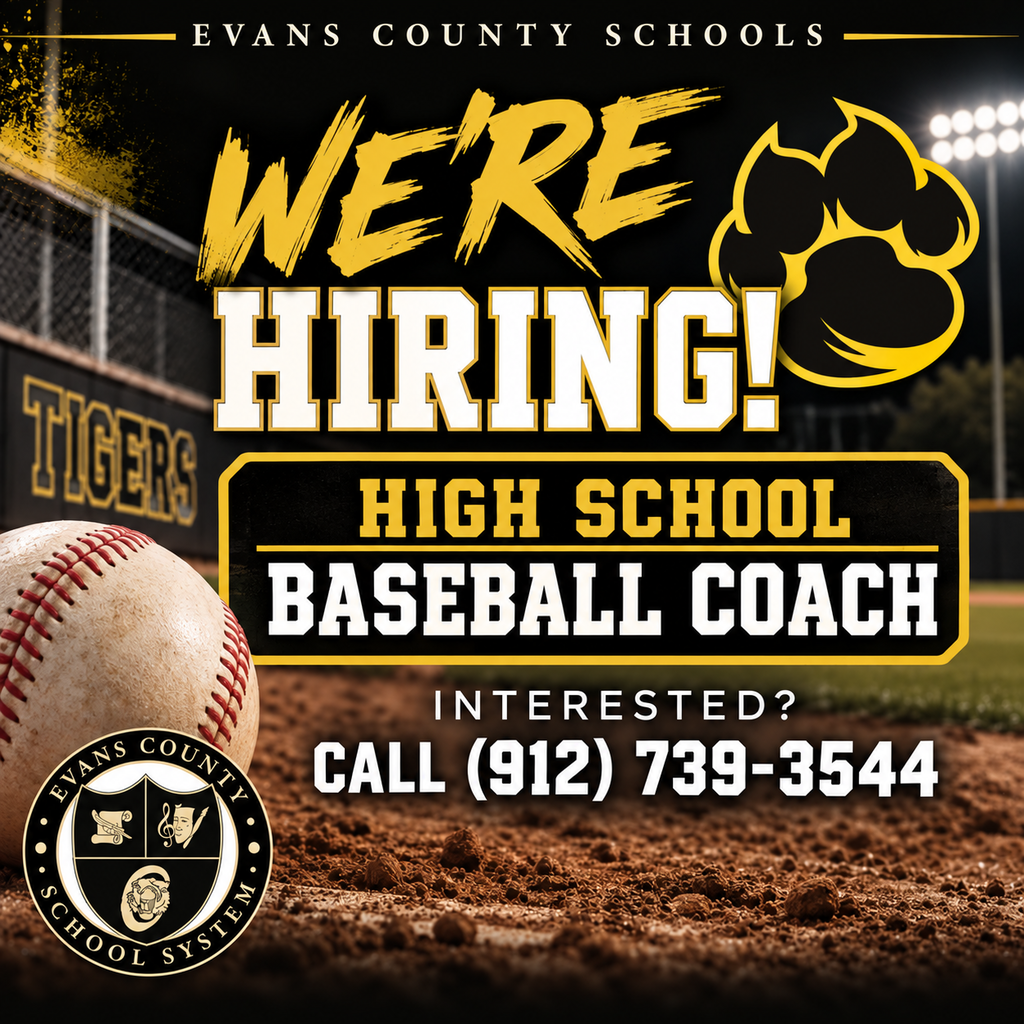 We're Hiring!  High School Baseball Coach.  Interested?  Call (912) 739-3544.
