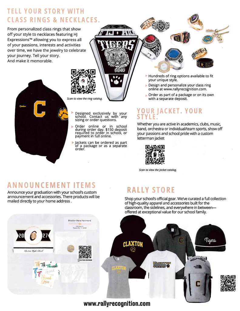 Image showing 🎓 SENIORS! IT'S TIME TO ORDER YOUR CAP & GOWN! 🎓🐅🖤💛 Class of 2027, you’ve officially hit another massive milestone in your senior year! It’s time to order your official cap, gown, tassel, and all your Class of 2027 graduation goodies! 📜✨ Rhett Brenner, our representative from Herff Jones, recently visited CHS to share all the details about senior gear, graduation announcements, and keepsakes. Here is what you need to know for ordering: 📅 In-Person Order Day: Monday, October 5, 2026 ⏰ Time: During BOTH CHS Lunches 📍 Location: CHS Cafeteria 💻 Order Online Anytime: Visit www.rallyrecognition.com to place your orders online! The Herff Jones team will be on campus on October 5th to help you figure out your exact sizing, answer questions about how to order, and collect your orders for all things Class of 2027! 🎓🔥 Check out the attached informational flyers for full package details and pricing! Don't miss out on getting your senior gear locked in as we celebrate with one shared purpose under One Roar! ⚡ Once a Tiger, always a Tiger! 🐅🐾 #OneRoar #ClaxtonTigers #ClassOf2027 #SeniorYear #HerffJones #CapAndGown #Graduation2027 #TigerPride #OnceATigerAlwaysATiger #ClaxtonGA #CHSTigers