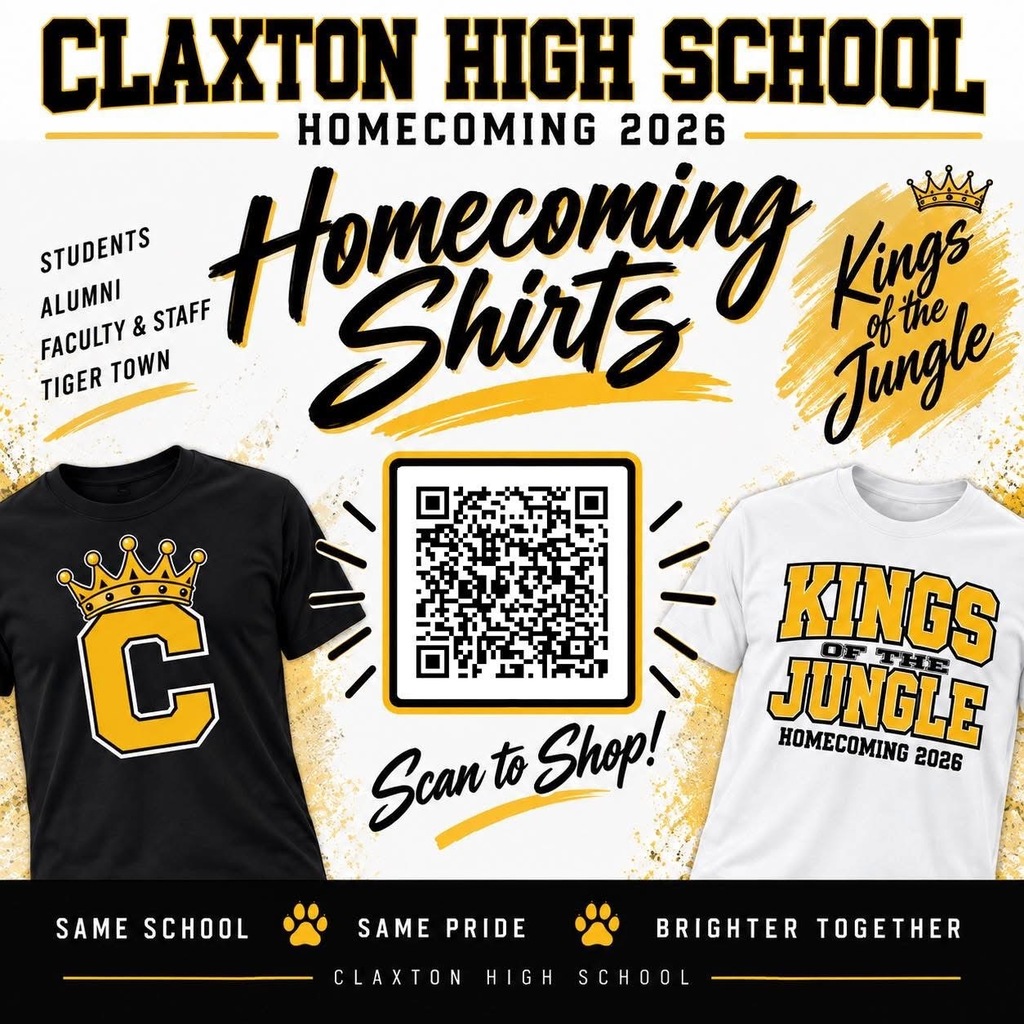 Image Showing Claxton High School Homecoming 2026 Shirts QR code to scan to order shirts