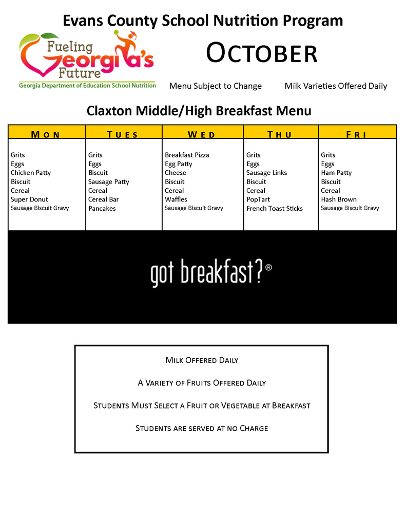CMS CHS Breakfast Menu