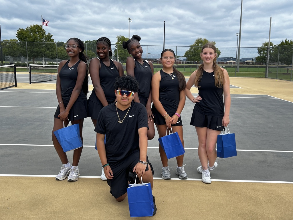 Claxton Middle School 8th Grade Tennis Players in the front:  Jesus Lumbreras Casanova in the back left to right:  Reagan Lovett, A'Saia Cosper, Lamarra Hines, Sophia Dominguez, and Kindle Tessanne