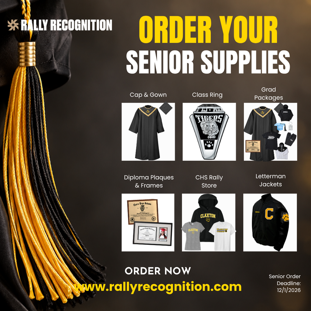 Image showing 💡 IN CASE YOU MISSED IT! 🎓🧥🐅🖤💛 Did you miss Herff Jones when they were on campus on October 5? Don't worry, Senior and Letterman orders are still open! 📜✨ 🎓 Seniors (Class of 2027): You can still order your official cap, gown, tassel, announcements, and Class of 2027 gear! 🧥 All CHS Students: Custom CHS Letterman Jackets are still available to order! 💻 Order Online Anytime: Visit www.rallyrecognition.com to place your orders directly online! 📩 Questions about sizing or packages? Contact Herff Jones directly: 📧 Email: info@rallyrecognition.com 📞 Phone: 912-764-9314 Don't wait to lock in your senior gear and letterman jackets! One team, one drive, one shared purpose! ⚡ Once a Tiger, always a Tiger! 🐅🐾 #OneRoar #ClaxtonTigers #ClassOf2027 #SeniorYear #HerffJones #RallyRecognition #LettermanJacket #CapAndGown #TigerPride #OnceATigerAlwaysATiger #ClaxtonGA #CHSTigers