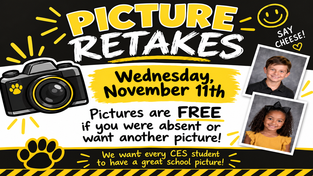 📸 Picture Day Retakes are coming up! 😊 Claxton Elementary’s picture retakes will be held on Wednesday, November 11th! Pictures are FREE for students who were absent on the original picture day or anyone who would like to have their picture retaken. 📷 A few things to remember: If you are requesting a retake and have already purchased a picture package, please send the original package back with your child on retake day. Students and staff are welcome to have their picture taken if they would like a makeup picture. No specific reason is required! Let’s make sure every CES student has a great school picture! 🐾💛🖤 #PardonOurProgress #SuccessUnderConstruction #ClaxtonTigers #CESProud