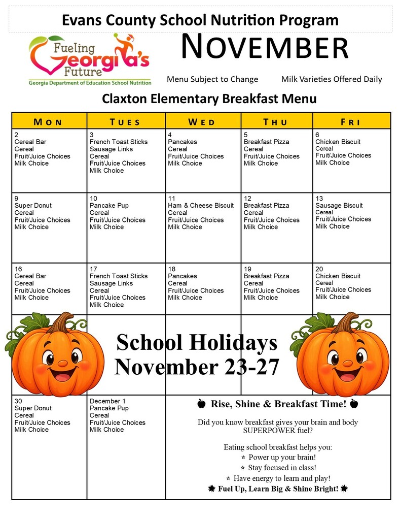 CES Breakfast Menu