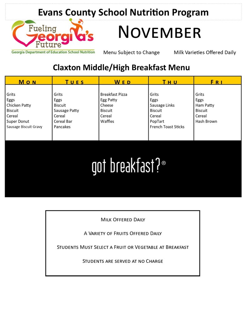 CMS CHS Breakfast Menu