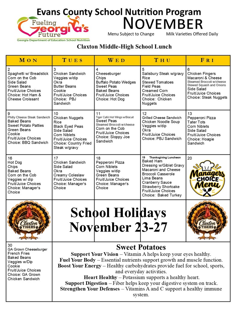 CMS-CHS Lunch Menu