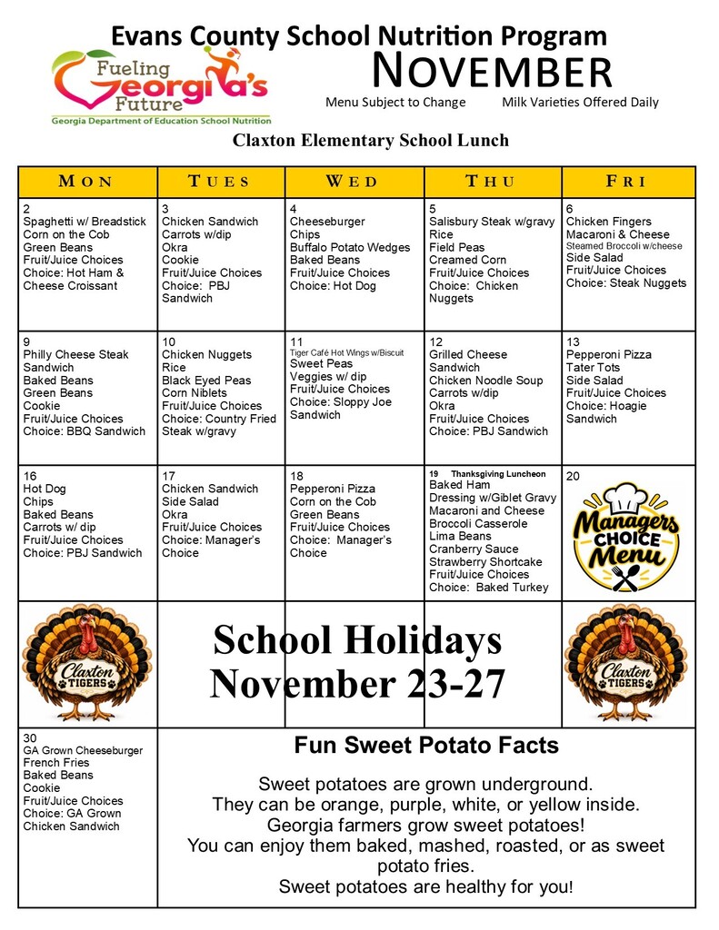 CES Lunch Menu