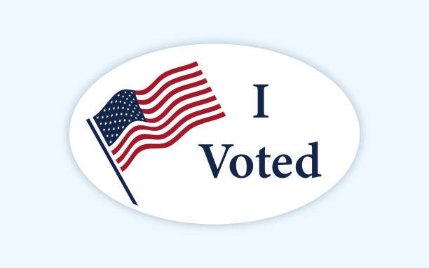 "I Voted" sticker with American flag, in oval frame, image