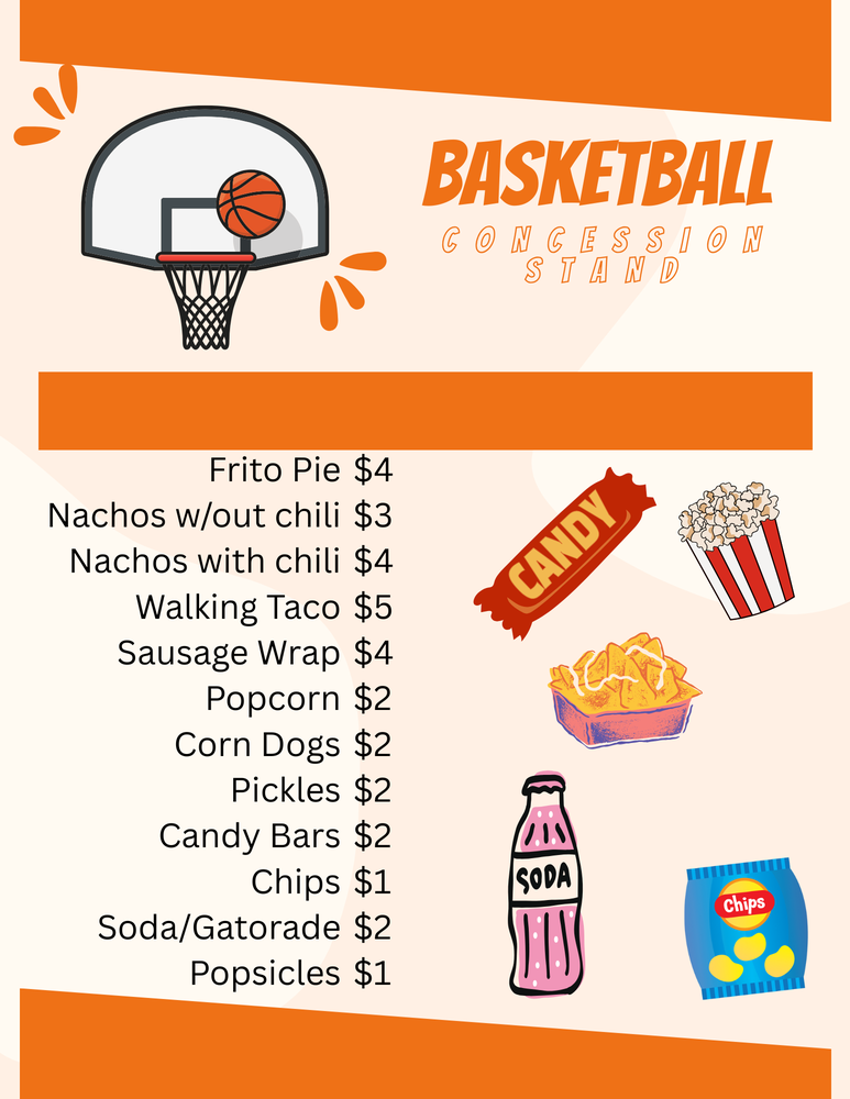 Basketball Concession Stand menu with prices and clip art image