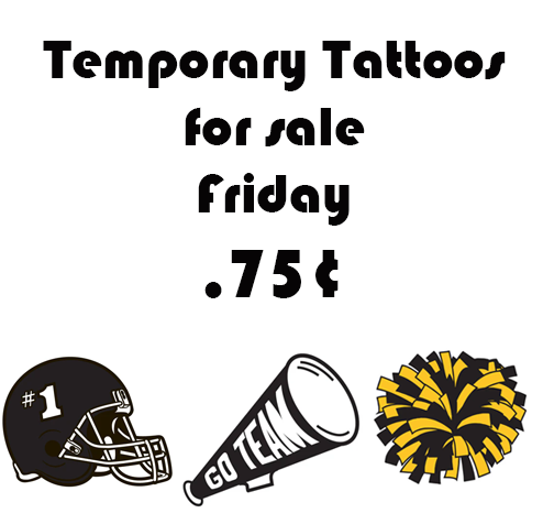 Temporary Tattoo example and and for sale notice, Fridays, .75, image