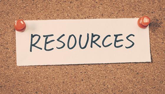 resources stock image, bulletin board and note saying "resources"