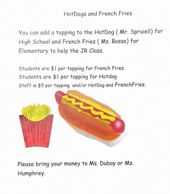 Hot Dog and French Fries 'Topping" fundraiser flyer