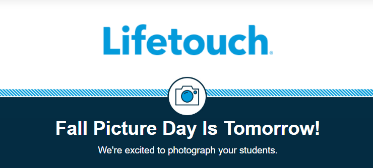 Lifetouch banner image with "Fall Picture Day is Tomorrow (10/22)