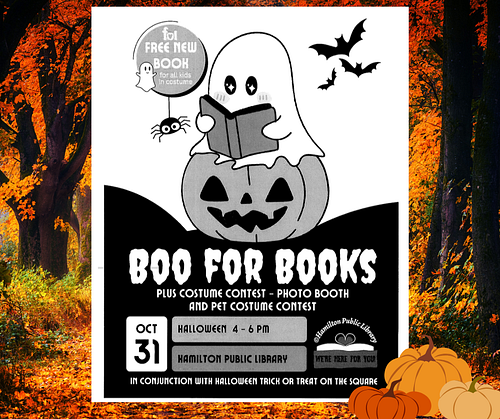 Hamilton Public Library Boo for Books flyer image