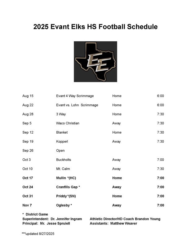 2025 JH Football Schedule, updated 