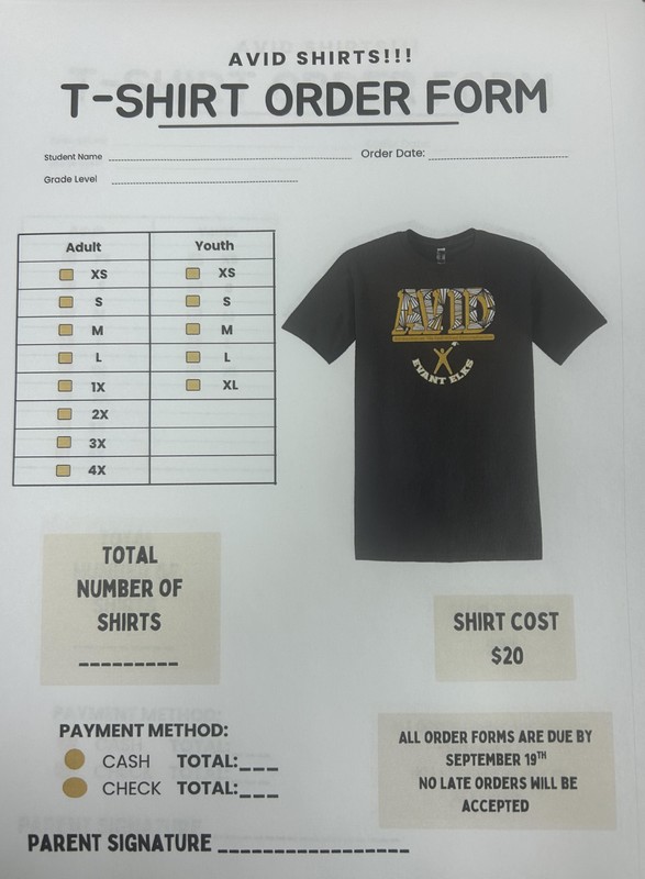 AVID shirt order form