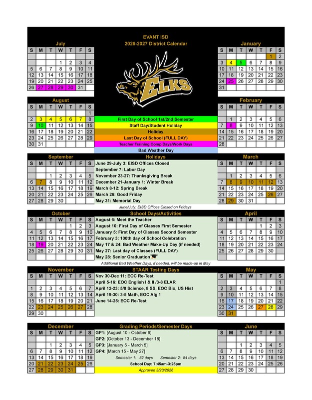 2026-2027 School Calenar image