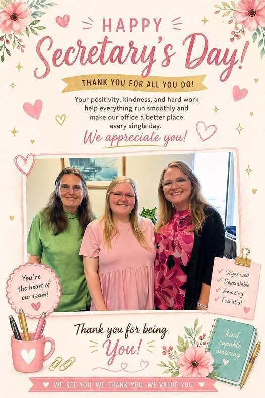 Evant ISD Secretary's Day recognition image and card