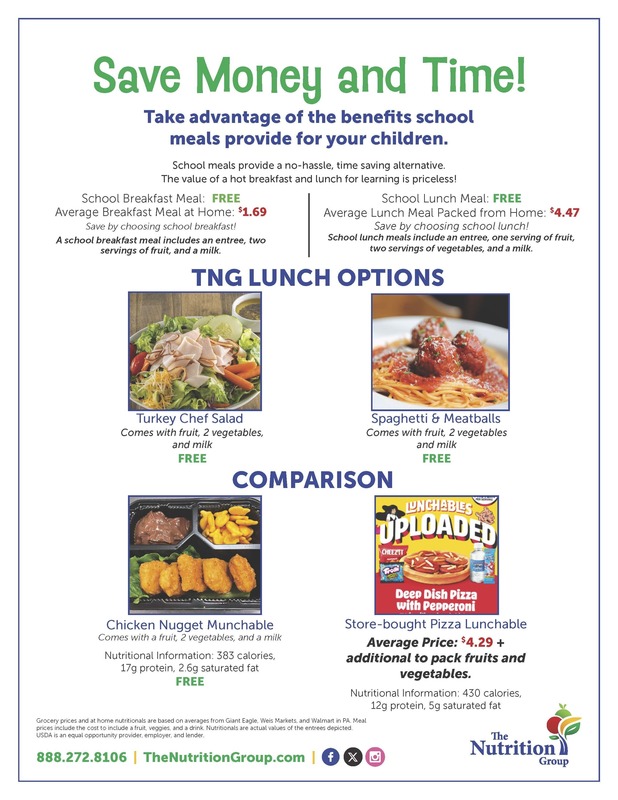 Save time and money and take advantage of the benefits school meals provide!