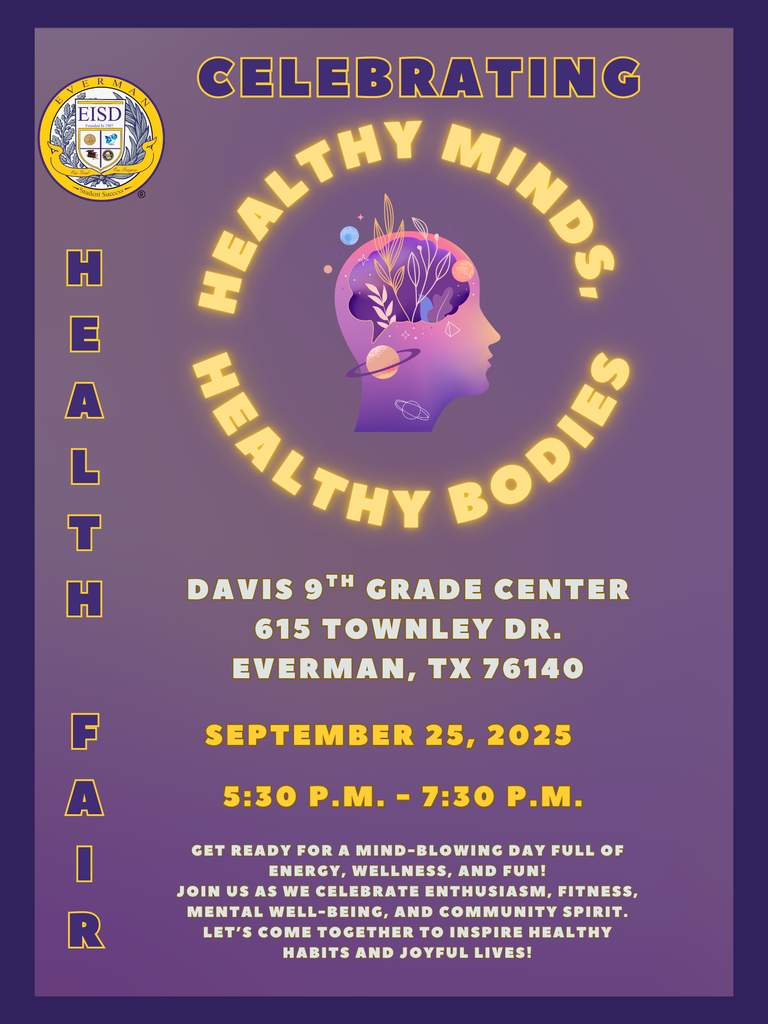 Save the Date:  Come out and celebrate at the Healthy Minds, Healthy Bodies Health Fair.  Thursday, September 25th from 5:30-7:30. #EISDALLIN