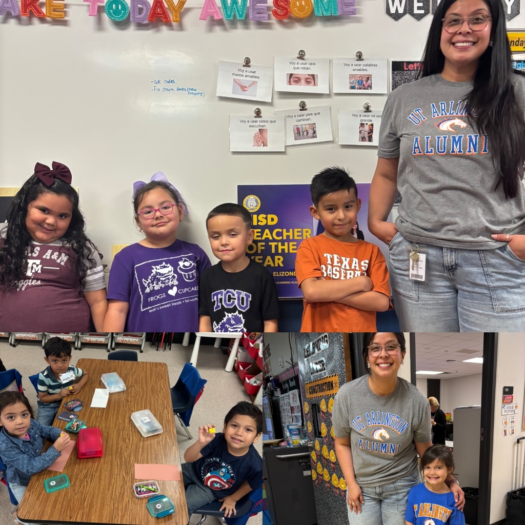 students wearing college colors and working in class