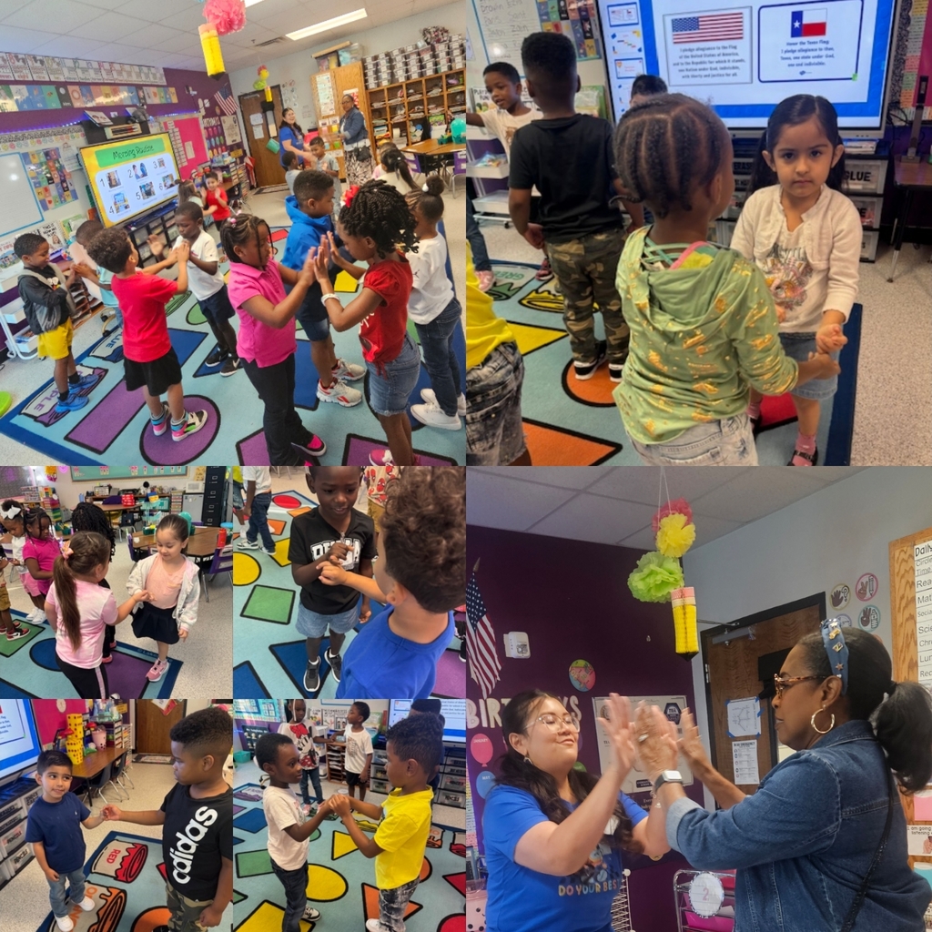 students, teacher, and principal interacting in the morning