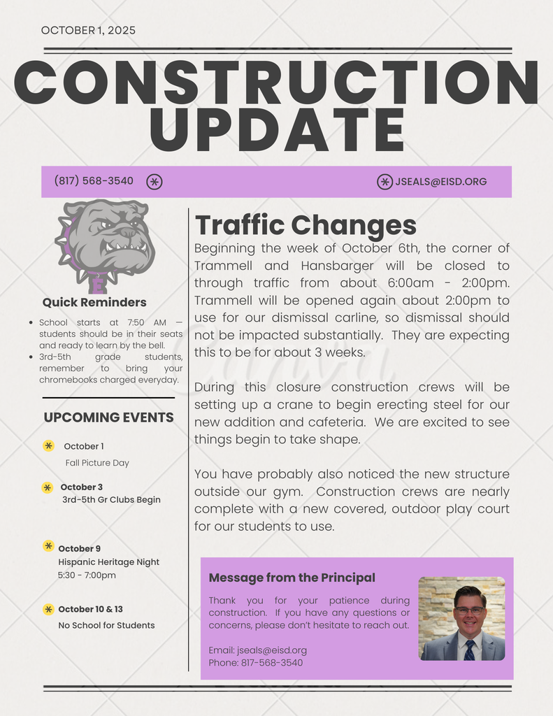 Parent Newsletter and Construction Update