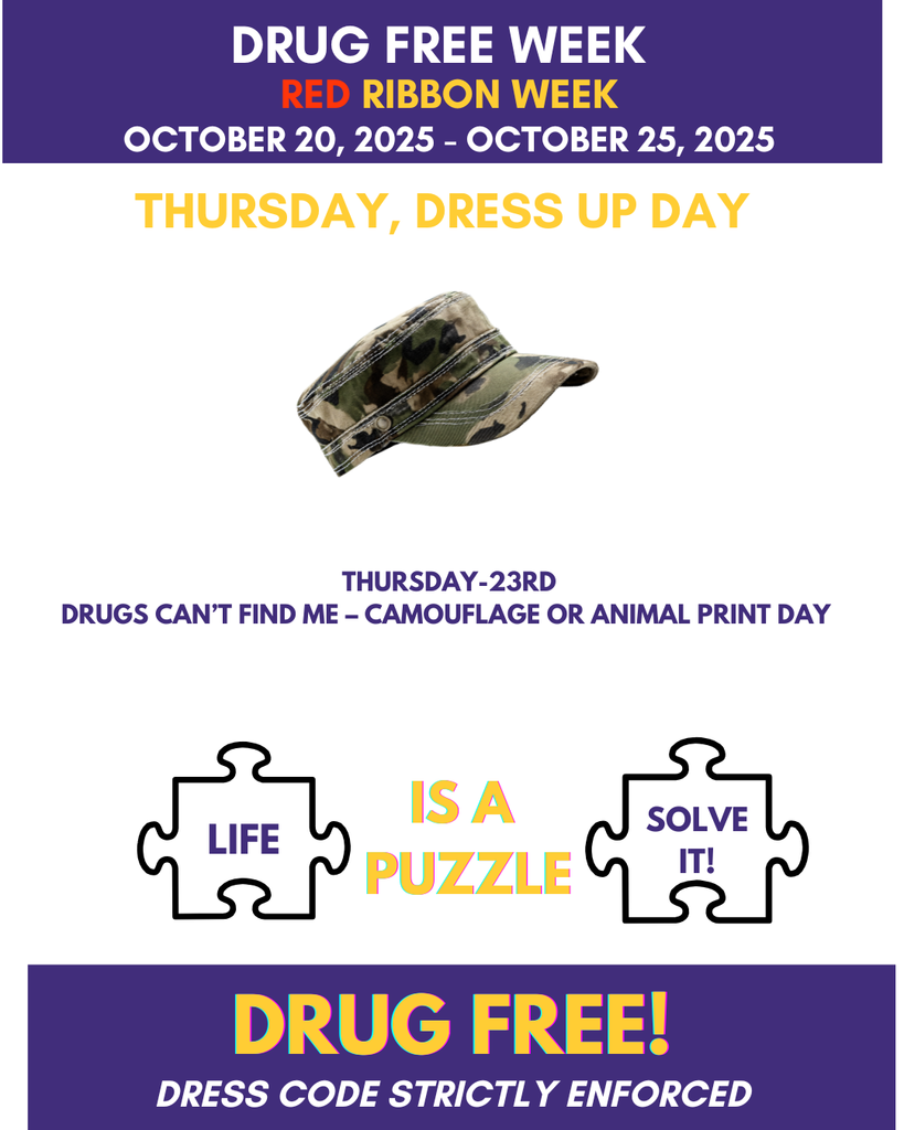 Thursday-23rd Drugs Can’t Find Me – Camouflage or animal print day