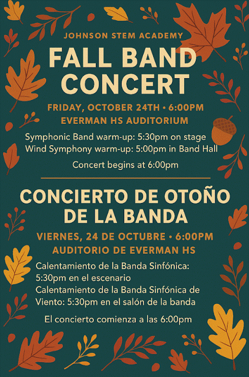 🎶🎺 Johnson STEM Academy Fall Band Concert 🎷🎵 🗓️ Friday, October 24th | 🕕 6 PM 📍 Everman HS Auditorium Come enjoy an evening of amazing music! 🎼👏 #FallConcert #JohnsonSTEM