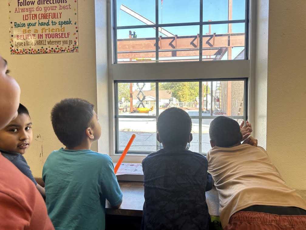 Hommel students in Mrs. Barrett's class took a quick break to check out the construction progress. 