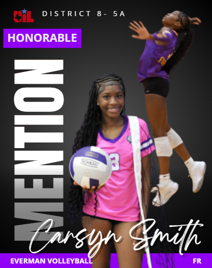 First Team All-District: Braelynn Ocheskey (Junior) Second Team All-District: Zyriah Kelly (Junior) Second Team All-District: Cyeli Andrews (Sophomore) Honorable Mention: Aaliyah Patterson (Junior) Honorable Mention: Carsyn Smith (Freshman) Academic All-District: Jariah Brown, Braelynn Ocheskey, Carsyn Smith, Arely Revilla Cisneros, Cyeli Andrews, Aaliyah Patterson, Valentina Perez, Jaeila Bird, and Yamilley Santos Silva