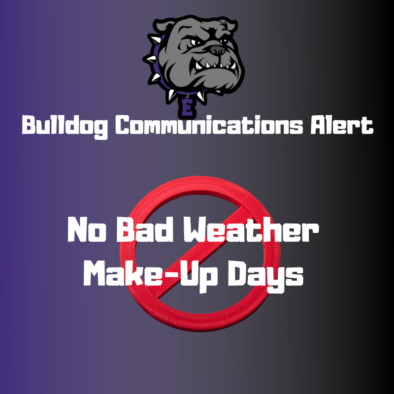 Everman ISD families and staff,  We would like to inform you that the district will not be required to make up the three instructional days that were missed.  Because Everman ISD has additional instructional minutes built into the school calendar, no make-up days will be added, and the school calendar will remain unchanged. Please note that if there are any future inclement-weather days, we may need to make up those instructional days.  Thank you for your continued support and flexibility.