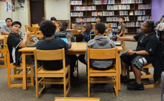 Counselor Hinkle meeting with students