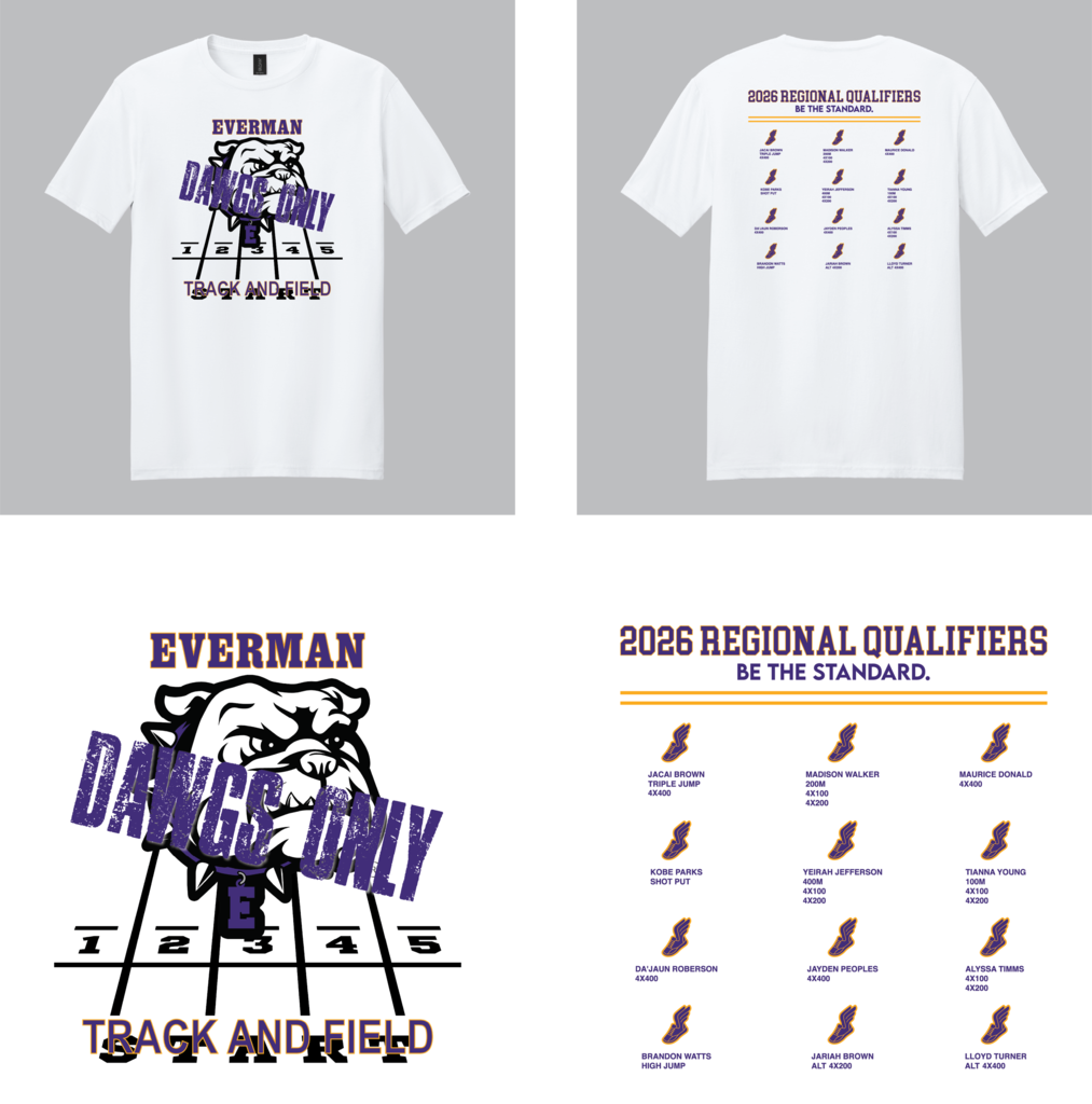 Will you post this on all social media and send it to all schools! Get your track regional qualifiers shirts now! They will be on sale through Sunday, and will be available for pick up at the High School on Thursday, April 30. We have school record-breaking relays, don't miss the chance to support them!  Girls 4x100 broke a 25-year-old record with a 46.53 Girls 4x200 broke their own record for the 3rd time this year (after it stood for 25 years!) with a 1:38.51  https://esixsportswear.com/everman/shop/home 