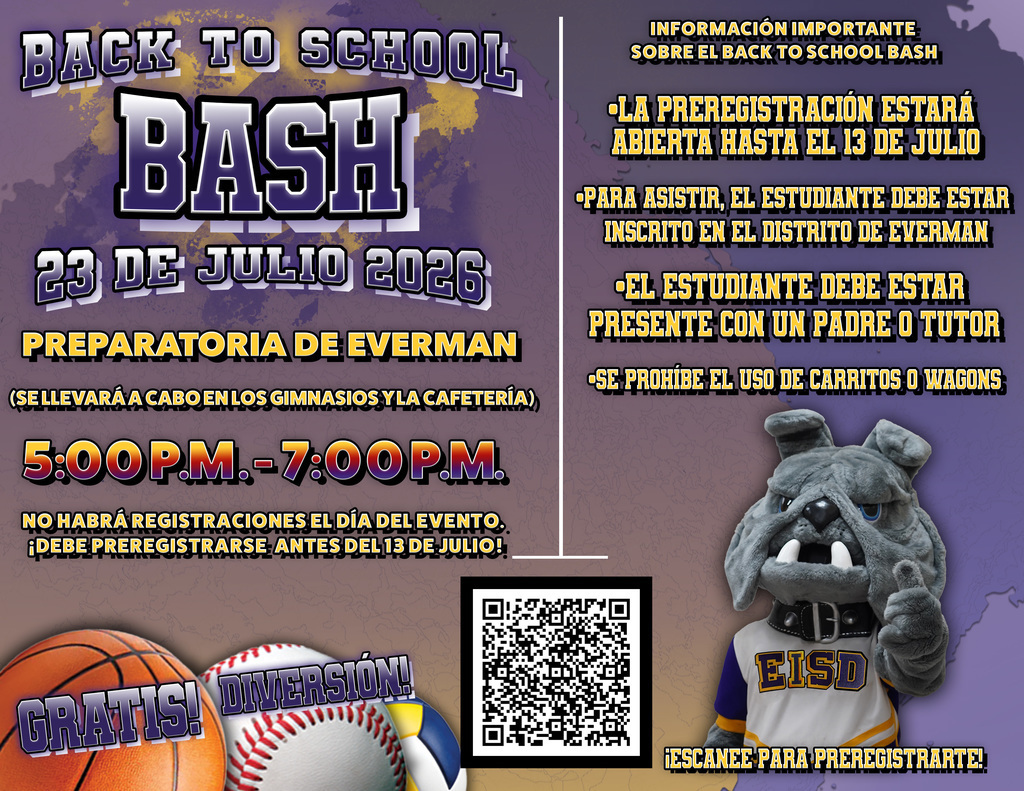 It’s that time of year! Registration is now open for the Annual Back-to-School Bash.  Families must be registered for the 2026–2027 school year and must also register separately to attend the Back-to-School Bash.  Please note: There will be no on-site registration this year.  The deadline to register is July 13, 2026.
