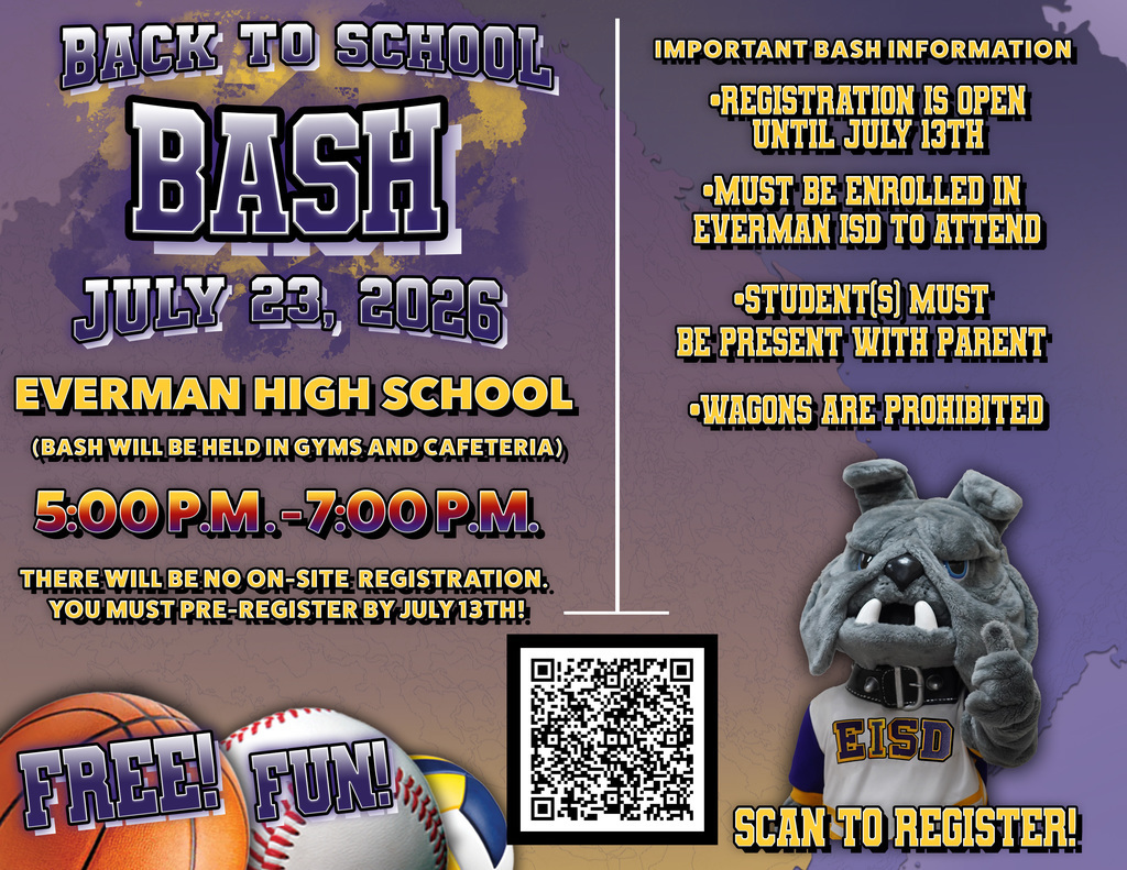 It’s that time of year! Registration is now open for the Annual Back-to-School Bash.  Families must be registered for the 2026–2027 school year and must also register separately to attend the Back-to-School Bash.  Please note: There will be no on-site registration this year.  The deadline to register is July 13, 2026.