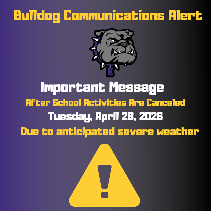 All after-school activities are canceled today, Tuesday, April 28, 2026, due to anticipated severe weather.