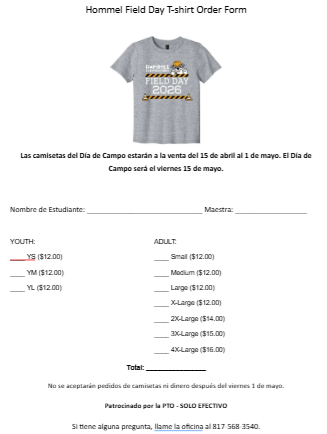 TOMORROW IS THE LAST DAY TO ORDER FIELD DAY SHIRTS! 