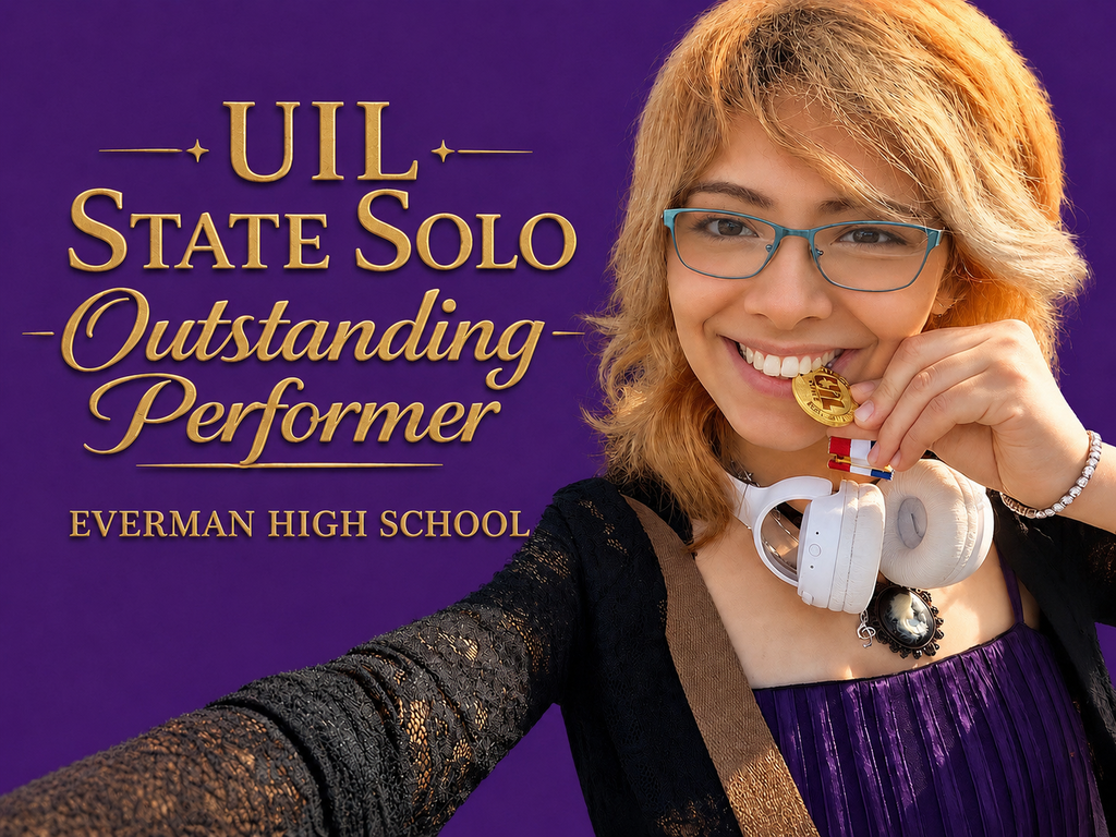 Christy Chavez participated in the UIL StateSolo/Ensemble contest.  With over 100,000 students participating in the Solo/Ensemble process, Christy was awarded an Outstanding Performer medal at the state level.  Only 2% of the students that enter earn this honor. This achievement is truly a mark of musical excellence!!  Congratulations to Christy Chavez!