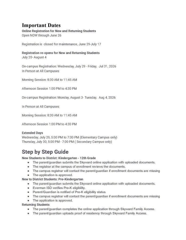 Important information regarding registration.