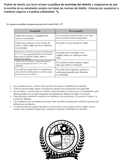 EISD Backpack policy