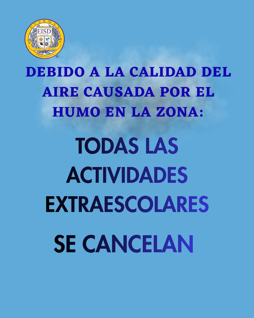 Due to the poor air quality caused by smoke in the area, all outdoor activities will be moved indoors until further notice. We will continue to monitor air quality conditions and provide updates as needed. The health and safety of our students and staff remain our top priority.