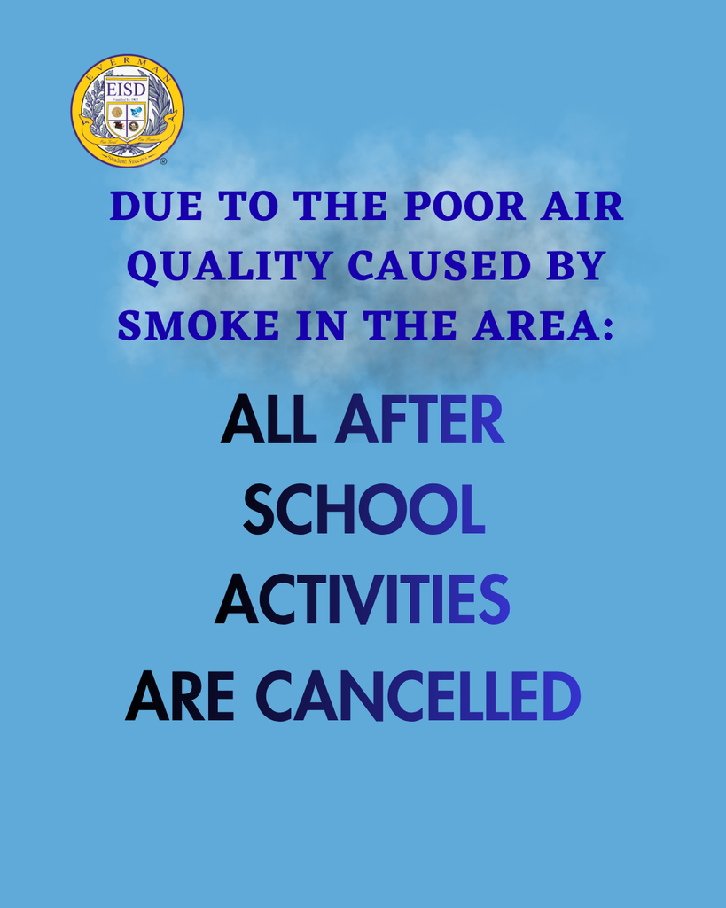Due to the poor air quality caused by smoke in the area, all outdoor activities will be moved indoors until further notice. We will continue to monitor air quality conditions and provide updates as needed. The health and safety of our students and staff remain our top priority.