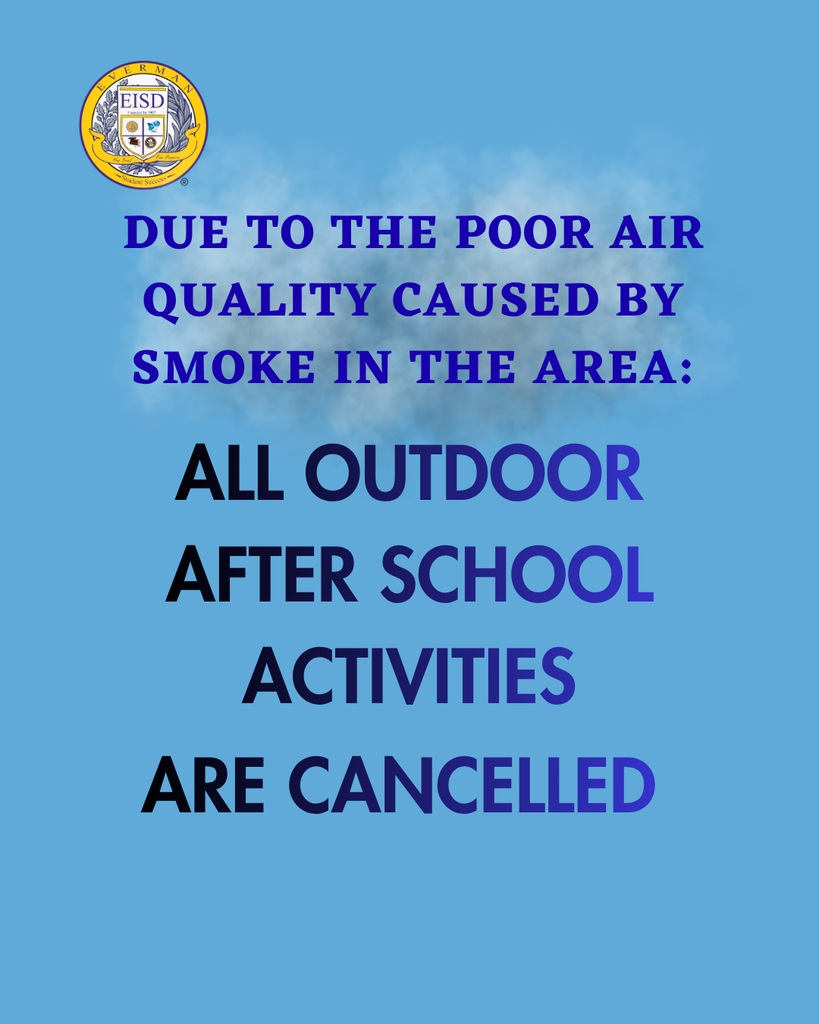 Due to the poor air quality caused by smoke in the area, all outdoor activities will be moved indoors until further notice. We will continue to monitor air quality conditions and provide updates as needed. The health and safety of our students and staff remain our top priority.
