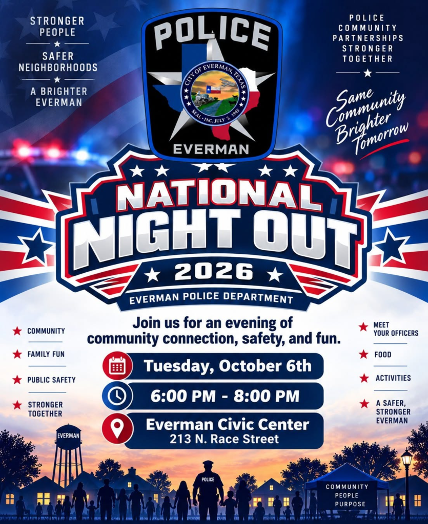Everman National Night Out Flyer October 6th 6pm-8pm