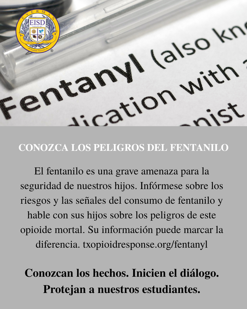 October is Fentanyl Awareness Month! Fentanyl is a serious threat to our children’s safety. Educate yourself about the risks and signs of Fentanyl use and have conversations with your kids about the dangers of this deadly opioid. Your awareness can make all the difference. txopioidresponse.org/fentanyl. in Spanish